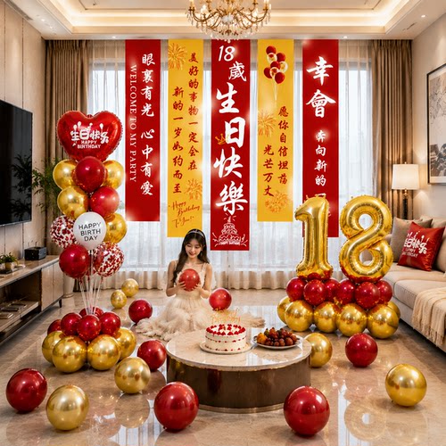 成人礼18岁生日快乐仪式感男孩女孩气球条幅挂布氛围装饰场景布置 - 图2