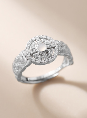 925纯银和田玉蕾丝编制戒指0