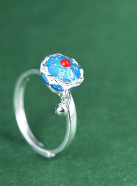 金鹿王银烧蓝六字真言莲花戒