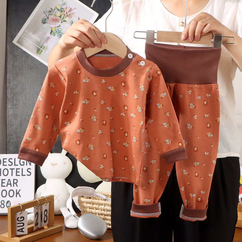 秋冬款婴儿纯棉内衣套装A类宝宝秋衣秋裤男女童护肚睡衣家居服新