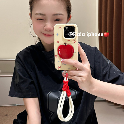 kaia小众可爱星星红苹果贴片适用苹果17promax手机壳iphone13新款15女14pro手提挂绳16pro磨砂12防摔11手机套 - 图1