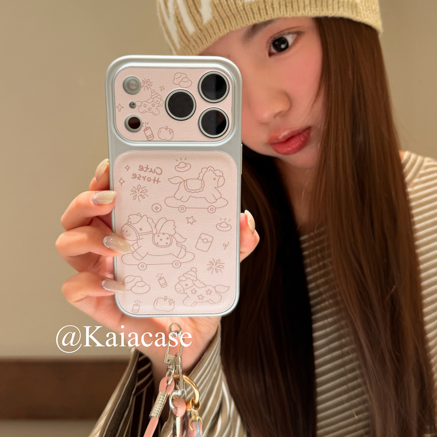 kaia 韩风ins粉色简约线条小马适用苹果17promax手机壳iphone16pro新款17女14pro带挂绳15pro全包防摔手机套,淘宝优惠券,粉丝福利购,淘宝优惠卷