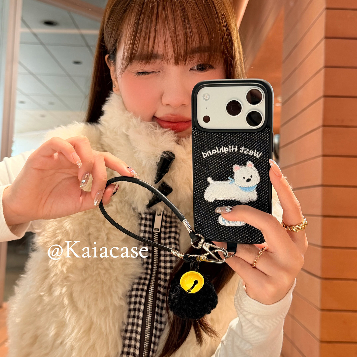 kaia时髦ins可爱牛仔刺绣狗狗适用苹果17promax手机壳iphone16pro新款13女14pro毛球挂绳15pro全包防摔手机套,淘宝优惠券,粉丝福利购,淘宝优惠卷