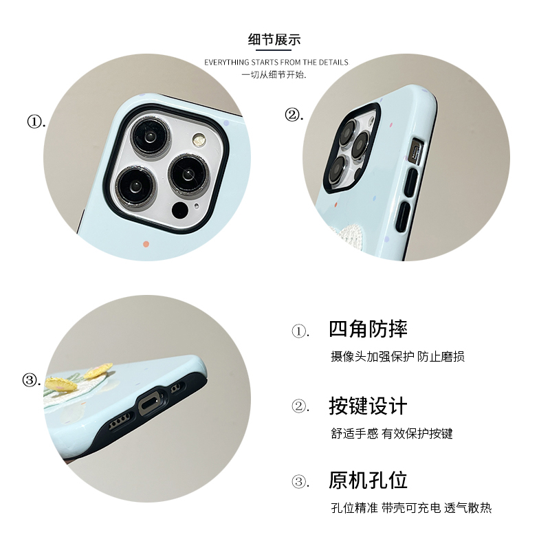 kaia 薄荷蓝泼墨刺绣樱桃适用苹果15promax手机壳iphone13新款14二合一菲林12女14pro苹果13promax创意手机套 - 图3