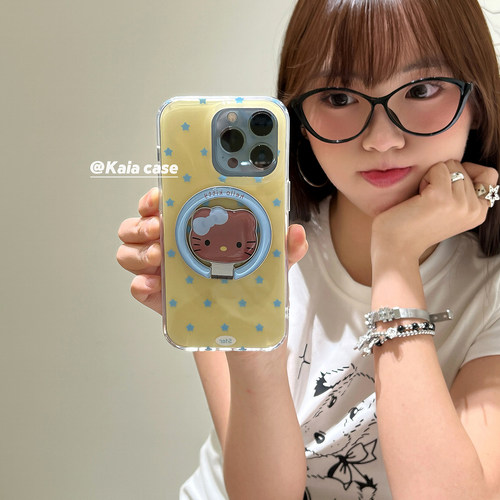 kaia 韩风简约卡通纯色星星爱心适用苹果17promax手机壳iphone13新款15女14pro磁吸支架16pro全包防摔手机套 - 图1