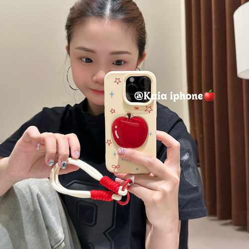 kaia小众可爱星星红苹果贴片适用苹果17promax手机壳iphone13新款15女14pro手提挂绳16pro磨砂12防摔11手机套 - 图0