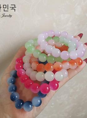 芠拉玻璃手串学生水蜜桃圆珠绕指柔渐变色冰透粉色蓝色多色盘玩女