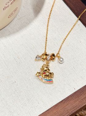 小马项链中国风时尚沙金木马吊坠锁骨链新年国潮小众百搭马年项链