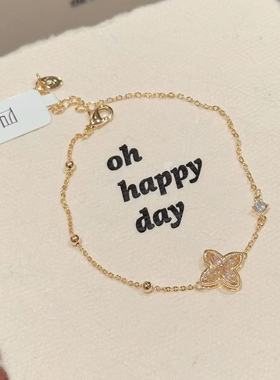 跨境四叶花手链超闪锆石花朵手饰简约轻奢高级感小众百搭精致手链