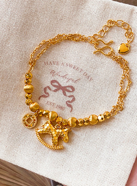 24k真金电镀小马手链新中式本命年沙金小众手环轻奢高级感手饰女