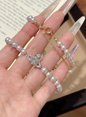 高亮施家珍珠手链跨境土星时尚西太后手串轻奢高级感精致小众手链