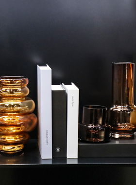 美联饰界 玻璃花瓶客厅装饰花器橙色现代简约几何摆件样板房搭配