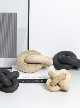 现代侘寂风复古实木鸟环扣创意摆件花瓶家居桌面装饰品民宿样板间