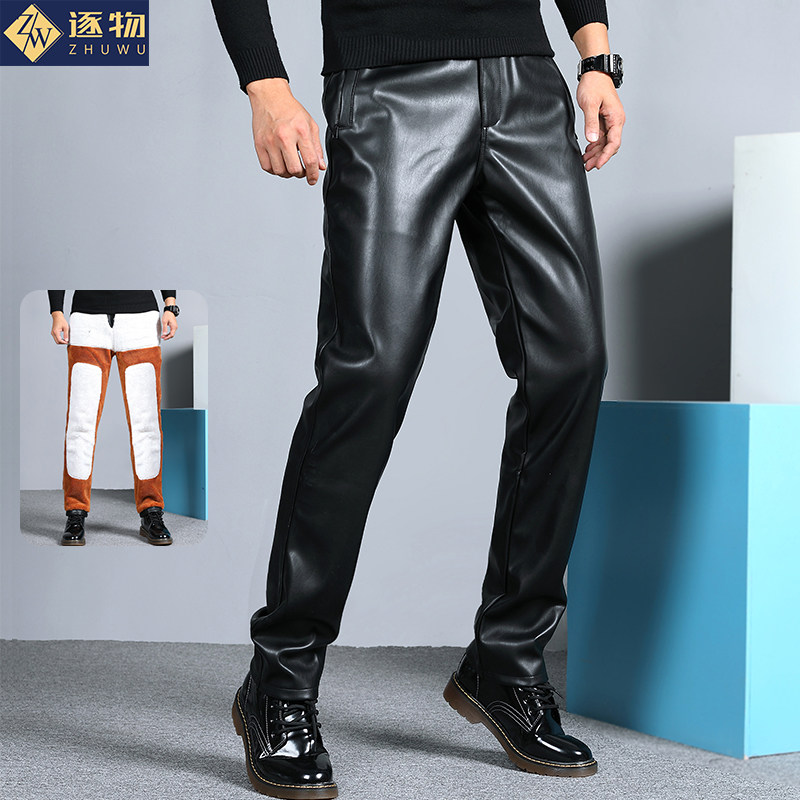 男士加绒加厚宽松摩托车机车皮裤子 逐物皮裤