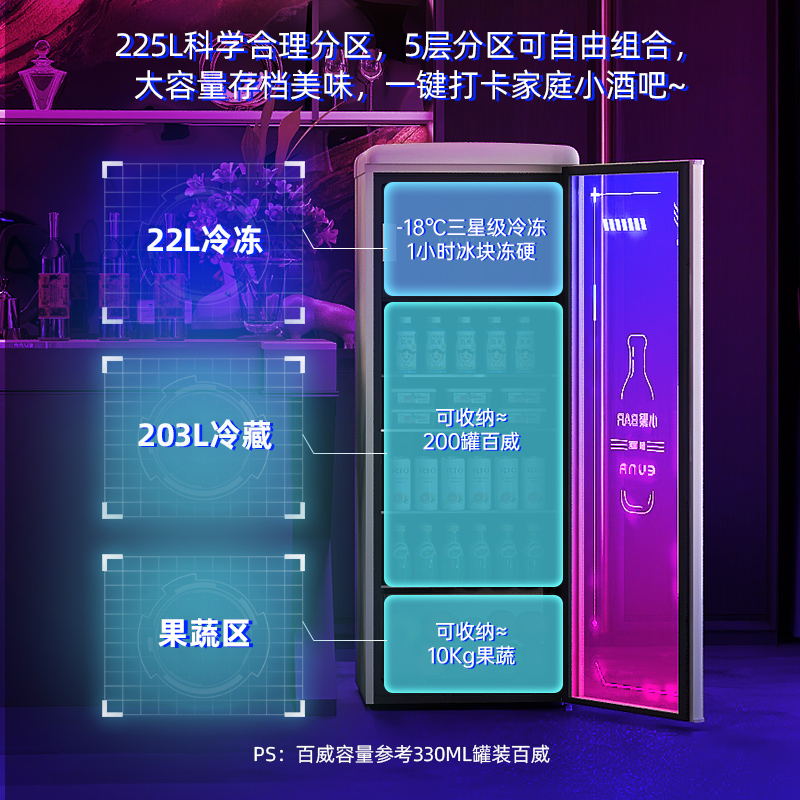 EUNA/优诺冰吧SC-225R小聚透明冷藏饮料柜酒柜复古家用客厅小冰箱 - 图2