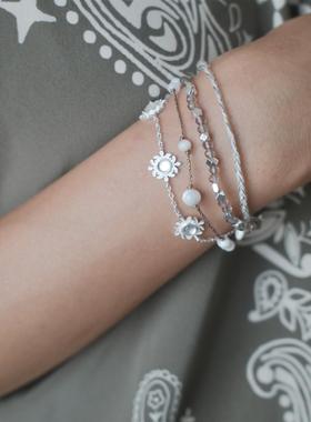 【Lunami 夜深见月】繁花胶囊系列编绳金属叠链手链 茶棕