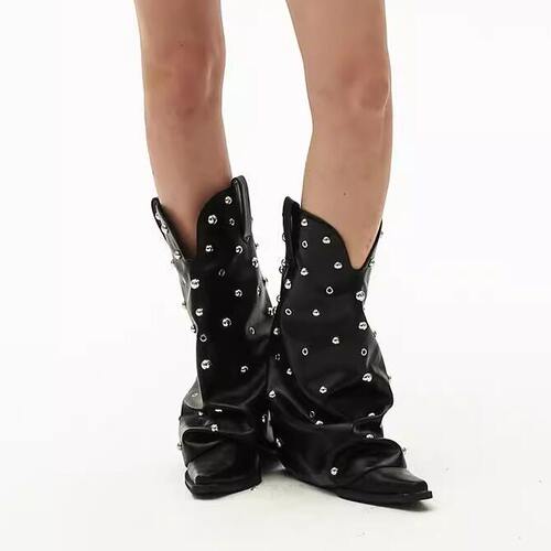 【1cothen】黑银波嬉铆钉靴 西部靴 - 图1