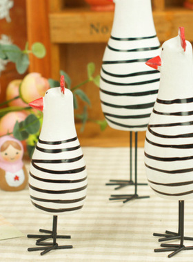 装饰摆件原木雕刻拍摄道具 新房装饰品 家居办公摆件 套三公鸡