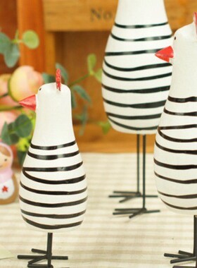 北欧简约原木手绘可爱套三鸡家居客厅店铺橱窗搁板装饰摆件礼品