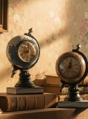 创意台式钟表座钟客厅卧室床头柜时钟地球坐钟摆件桌面小装饰品