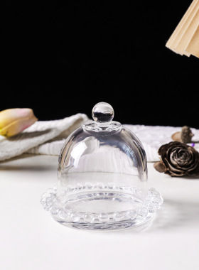 韩风ins风珍珠边小蛋糕罩透明水晶玻璃罩蛋糕盘点心盘装饰品摆件