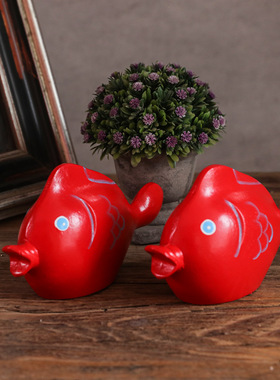 简约现代木质红色鲤鱼亲嘴鱼创意婚庆结婚桌面装饰品摆件礼物礼品