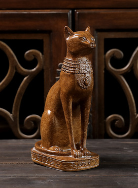 美式复古仿木色埃及猫摆件装饰软装家居饰品客厅酒柜电视柜工艺品