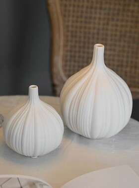 新中式素烧蒜形陶瓷花瓶细口客厅干花插花家居桌面装饰品摆件轻奢