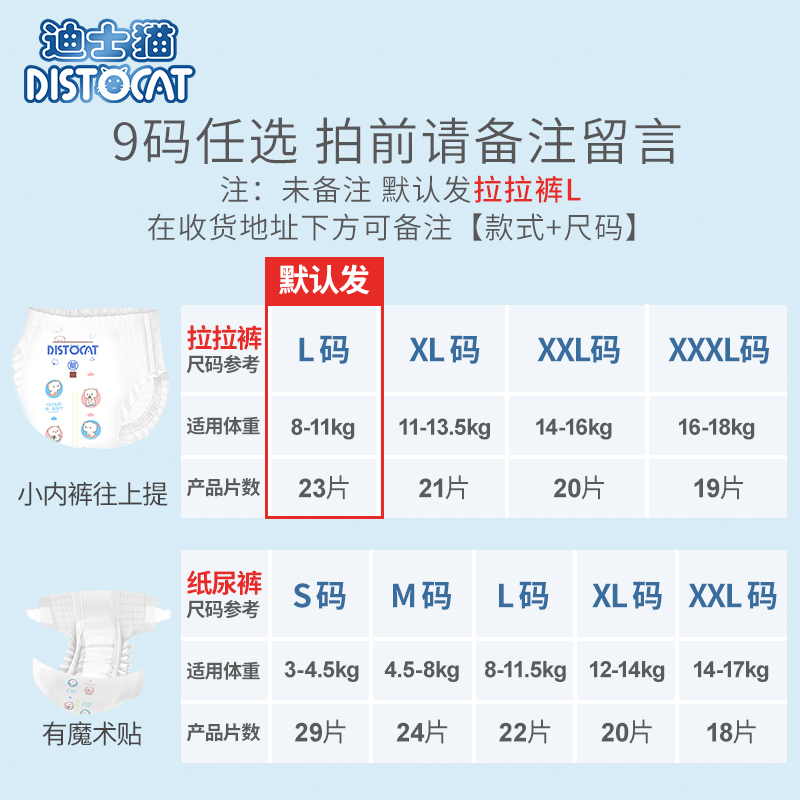 迪士猫旗舰店【U先试用】迪士猫超薄婴儿拉拉L尿不湿裤纸尿裤透气干爽体验装裤1