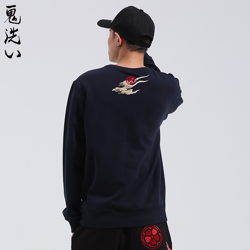 oniarai鬼洗 21AW泥棒蓝神使の信刺绣男士圆领套头卫衣男 21NOB53