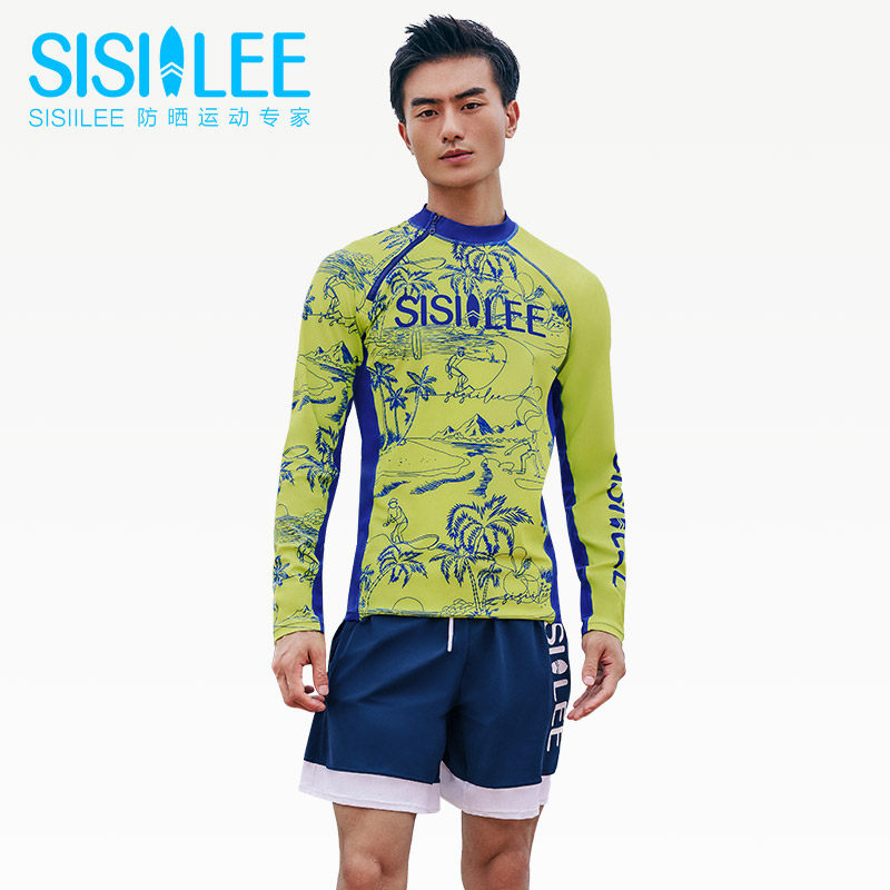 SISIILEE西西里 男士T恤版防晒上衣新款印花泳衣冲浪服 - 图1