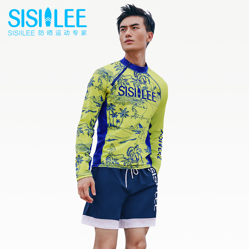 SISIILEE西西里 男士T恤版防晒上衣新款印花泳衣冲浪服 - 图3