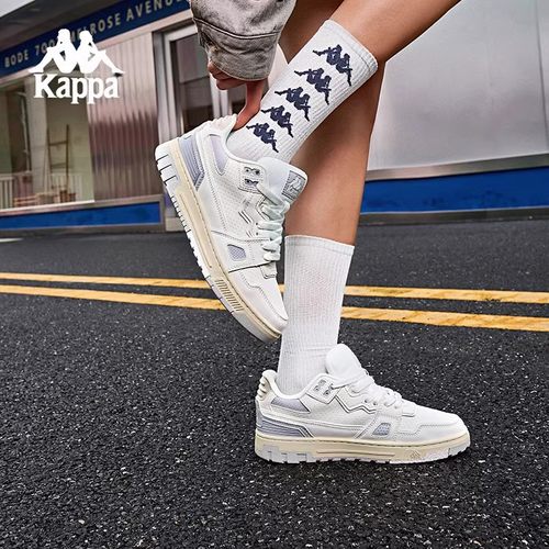 Kappa卡帕滑板鞋2025新款情侣男女休闲板鞋皮面运动鞋时尚小白鞋 - 图1