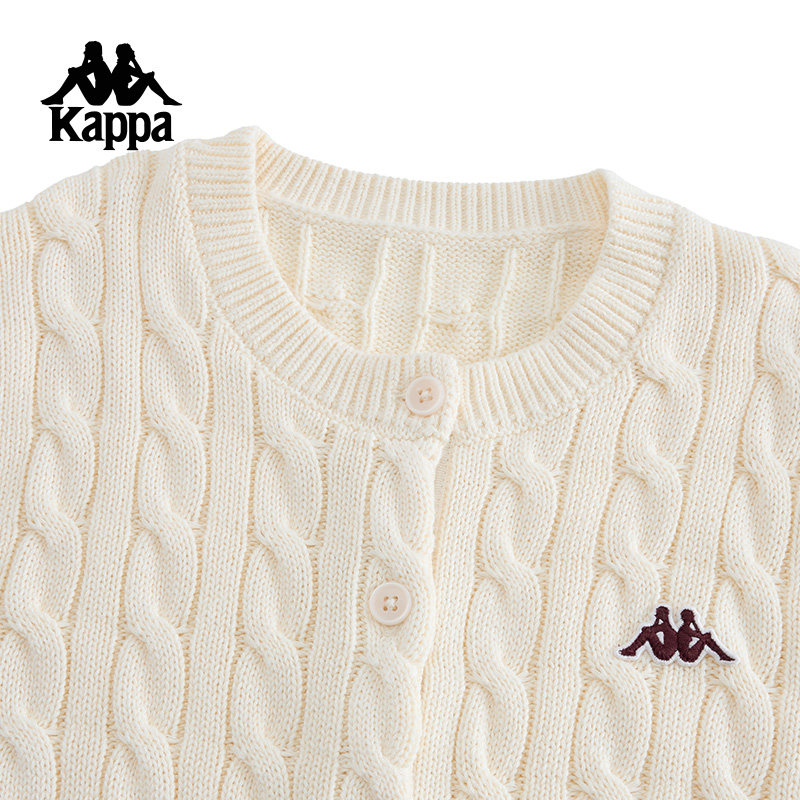 Kappa卡帕背靠背开衫毛衣女士2026新款复古纯棉编织外套上衣女款,淘宝优惠券,粉丝福利购,淘宝优惠卷