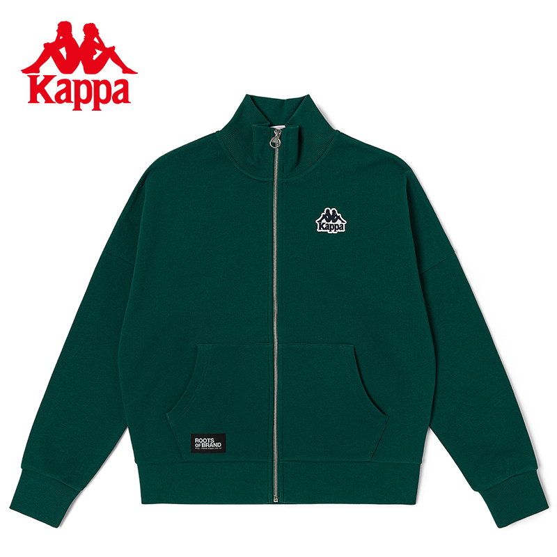 Kappa卡帕outlets背靠背卫衣女复古印花外套针织立领开衫夹克上衣