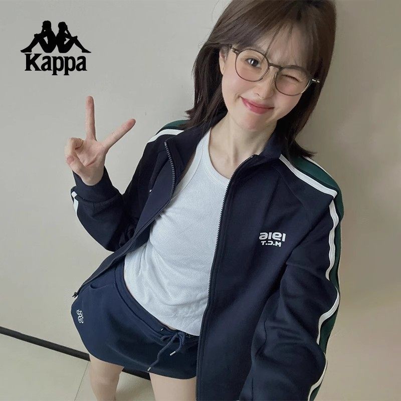 Kappa卡帕背靠背运动外套女2024新款复古针织撞色开衫卫衣女款潮,淘宝优惠券,粉丝福利购,淘宝优惠卷