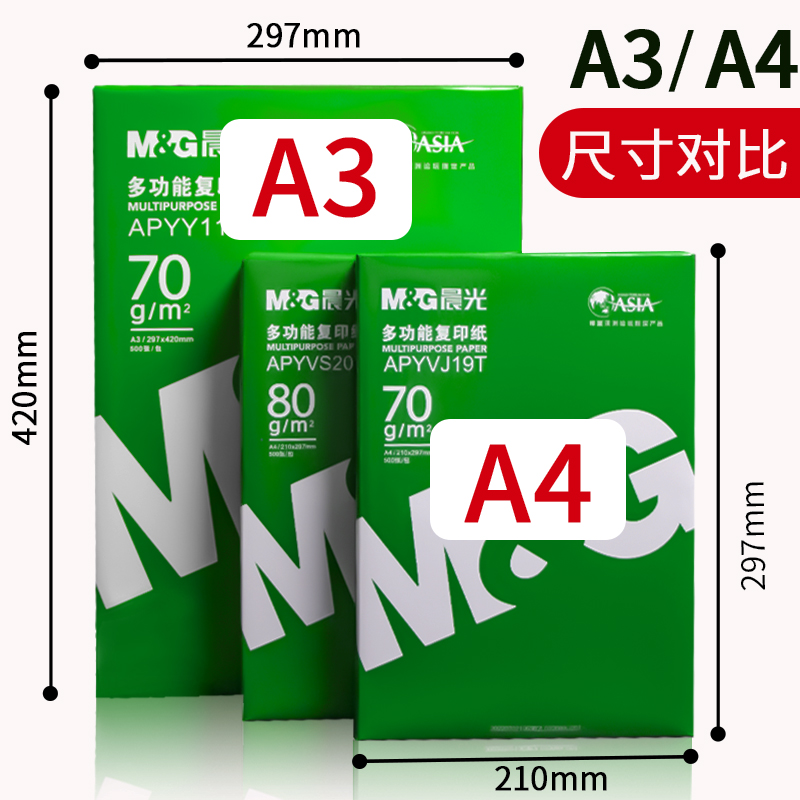 晨光A3打印纸森林绿a3复印纸70g工程图纸a3纸学生试卷双面打印不卡手抄报DIY大张白色草稿纸办公用纸整箱批发-图0