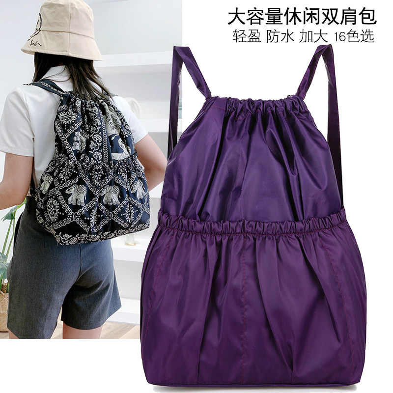 大容量防水背包女抽绳束口袋花布包中老年双肩包买菜购物袋方便袋,淘宝优惠券,粉丝福利购,淘宝优惠卷