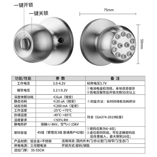球锁旧换室内门指纹密码锁卧室木门智能锁涂鸦免布线蓝牙球形锁具 - 图1
