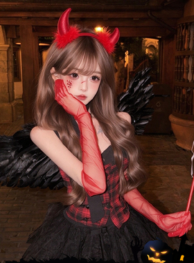 万圣节小恶魔发饰牛角毛绒发箍女2026新款派对cos头箍压发卡头饰