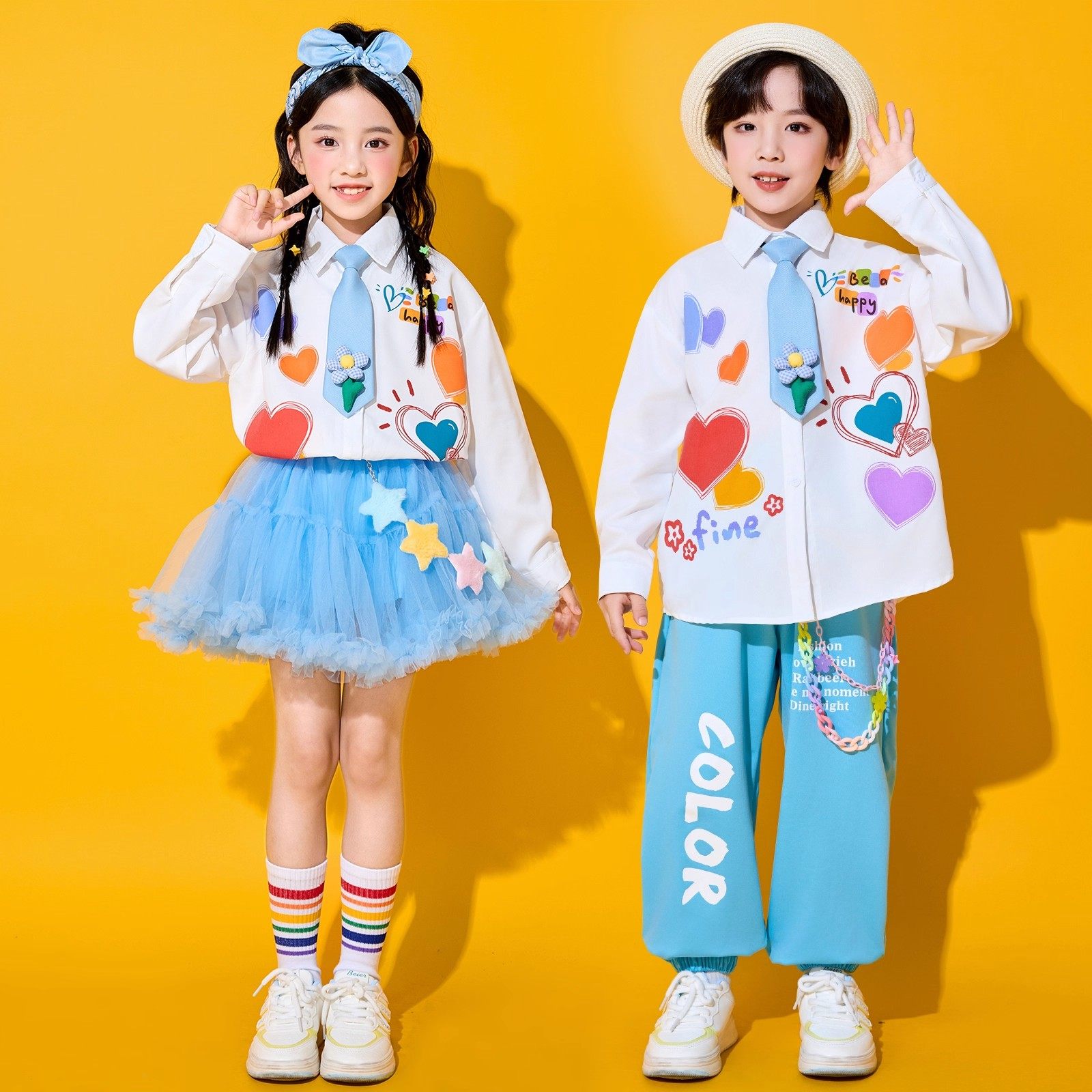 儿童啦啦队演出服小学生运动会开服装幼儿园元旦合唱班服衬衫套装,淘宝优惠券,粉丝福利购,淘宝优惠卷