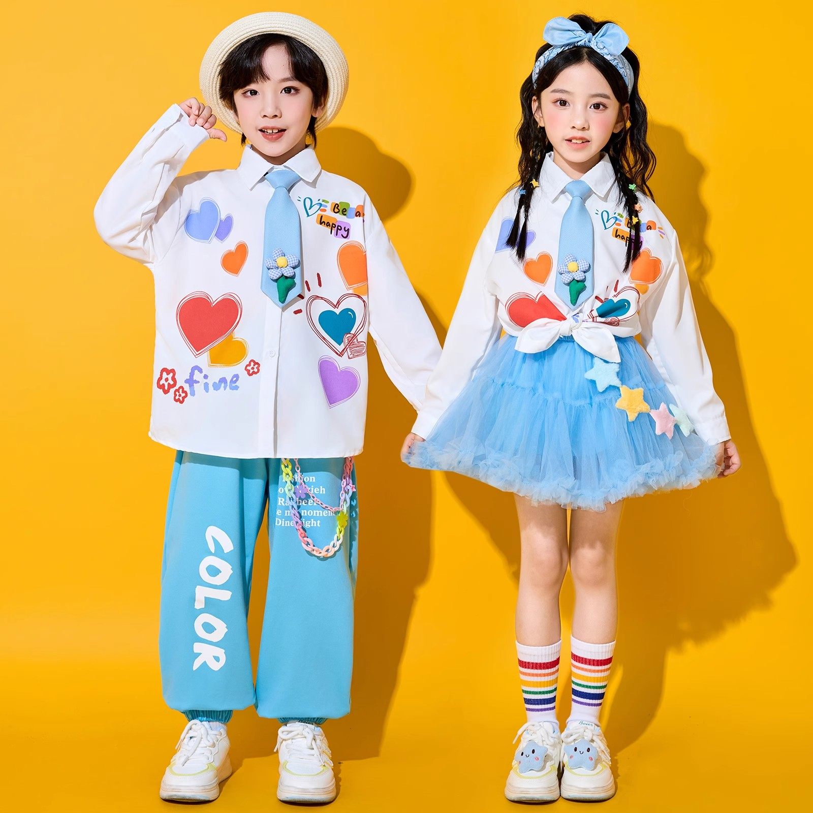 儿童啦啦队演出服小学生运动会开服装幼儿园元旦合唱班服衬衫套装,淘宝优惠券,粉丝福利购,淘宝优惠卷