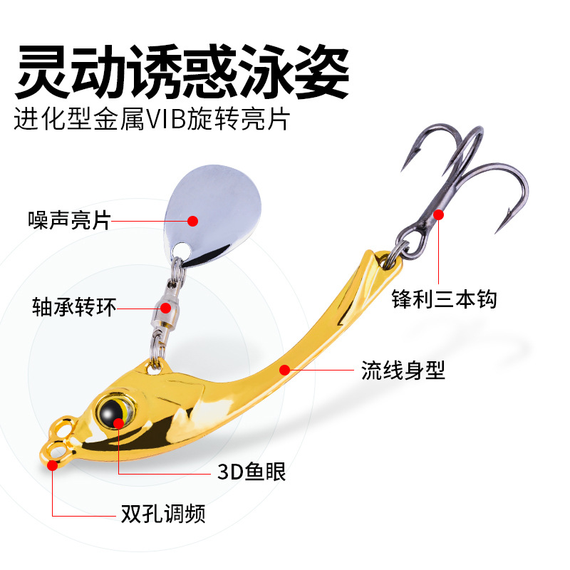 裴钓 vib路亚饵套装远投旋转亮片假饵鲈鱼仿生饵淡海鱼饵颤沉炫月 - 图2