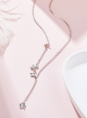 sd钻石项链银吊坠女锁骨链