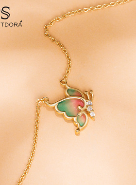 softdora/索缇朵蝴蝶项链女S925银灵动潮流锆石锁骨链送女友礼物