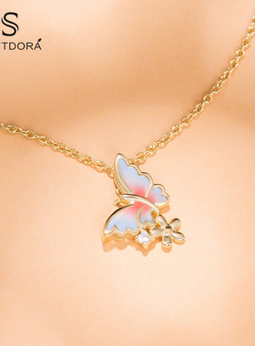 softdora/索缇朵彩蝶雏菊项链女S925银轻奢金色锁骨链情人节礼物