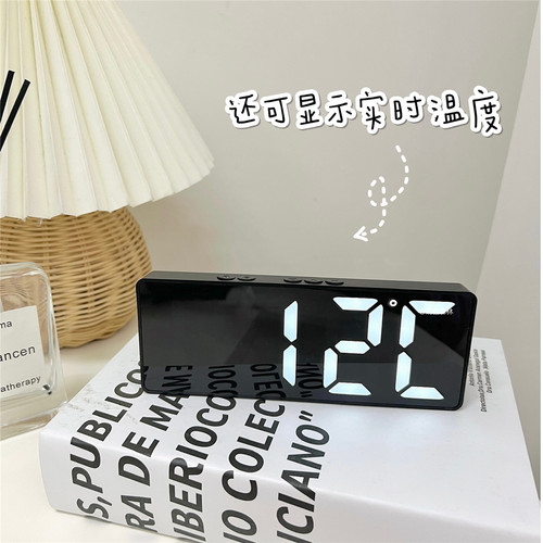 LED静音数字电子闹钟简约时钟电池插电两用学生儿童床头夜光台式 - 图0