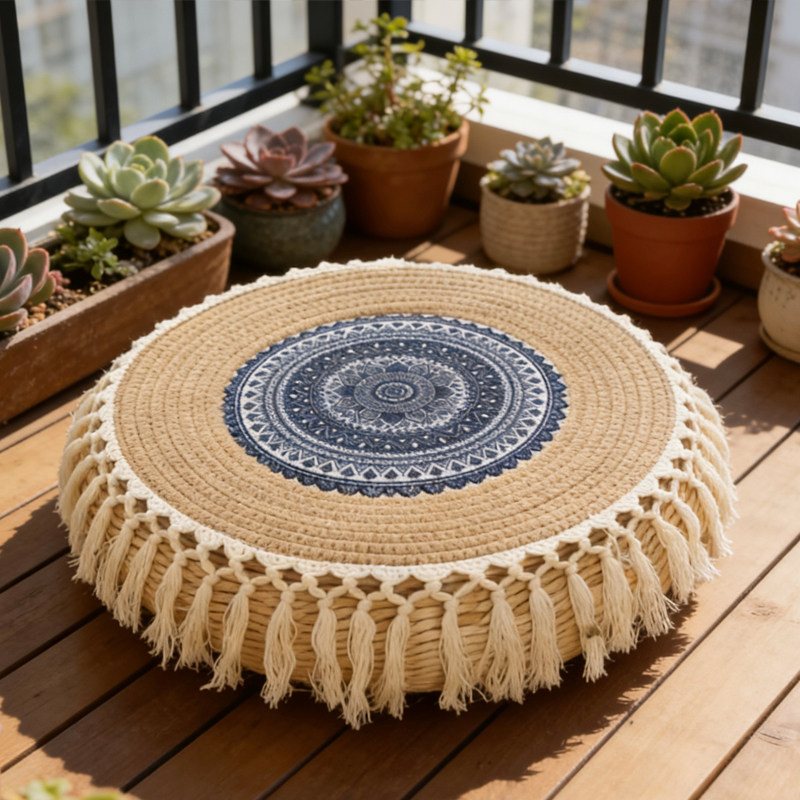 Ethnic style straw futon cushion tassel tatami mat balcony bay window living room tea room Zen meditation cushion