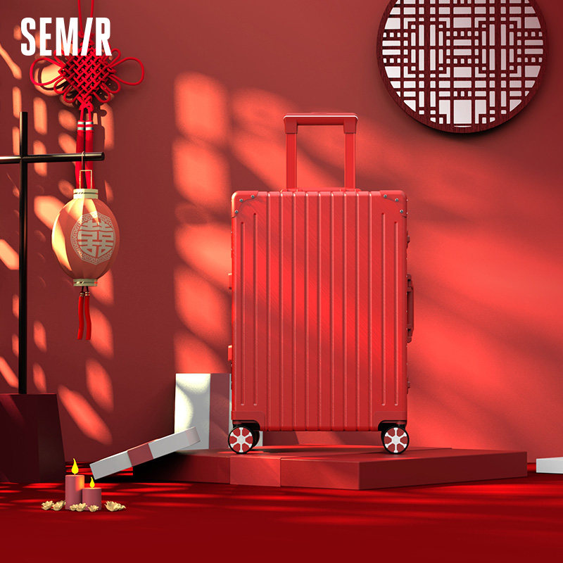 森马新娘女小大红色结婚陪嫁拉杆箱 森马大熊旅行箱