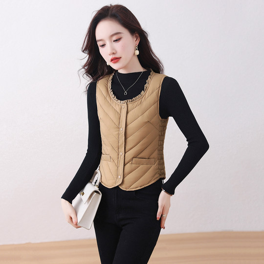 2025秋冬羽绒马甲女短款保暖修身打底小马夹内穿无袖背心内胆轻薄